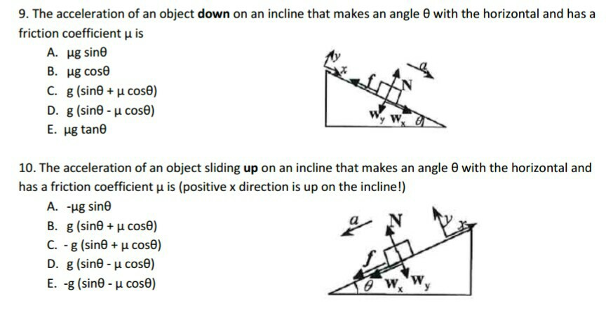 Solved 9 The Acceleration Of An Object Down On An Inclin Chegg Com