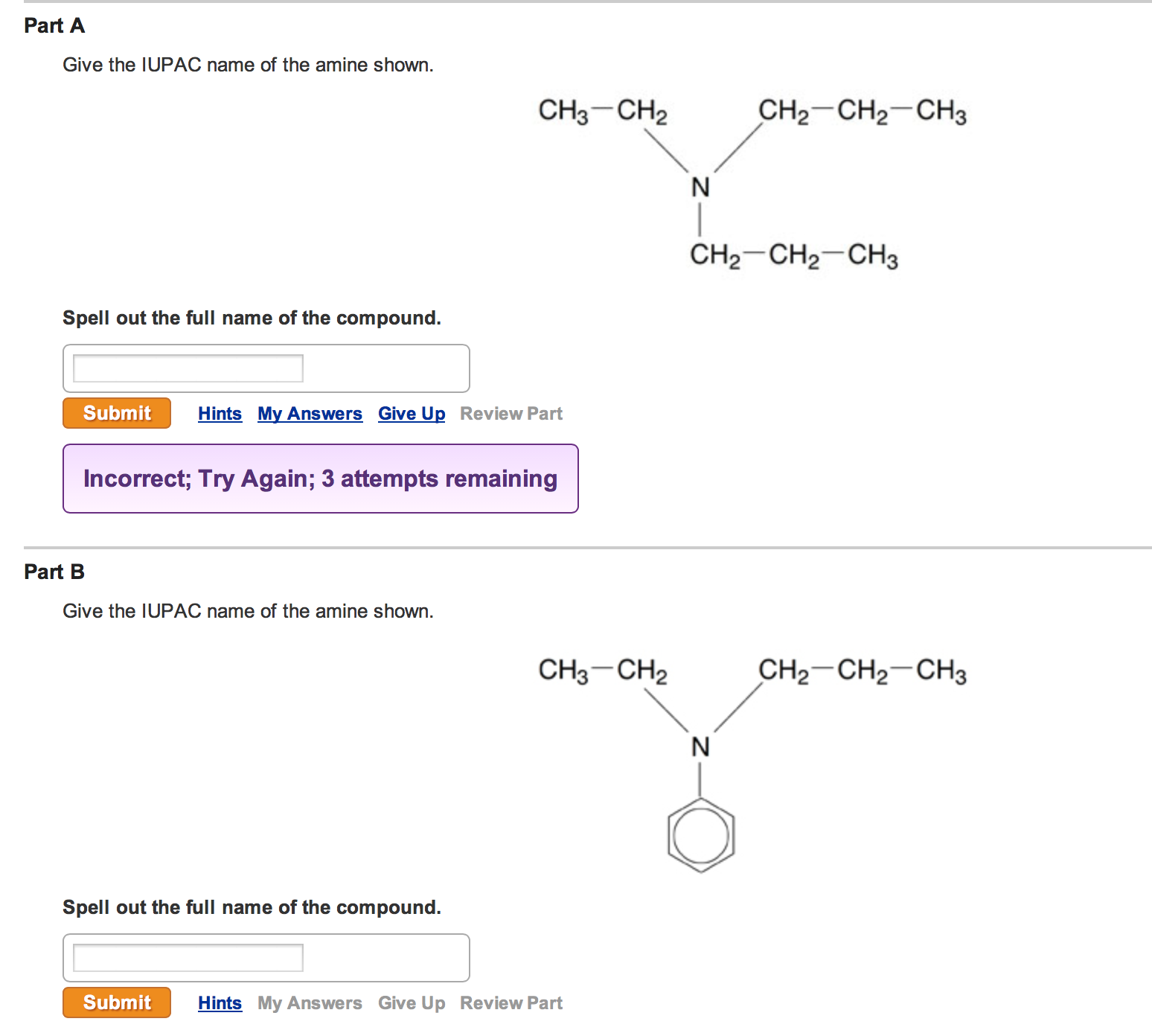 Solved: Part A Give The IUPAC Name Of The Amine Shown. Spe ...