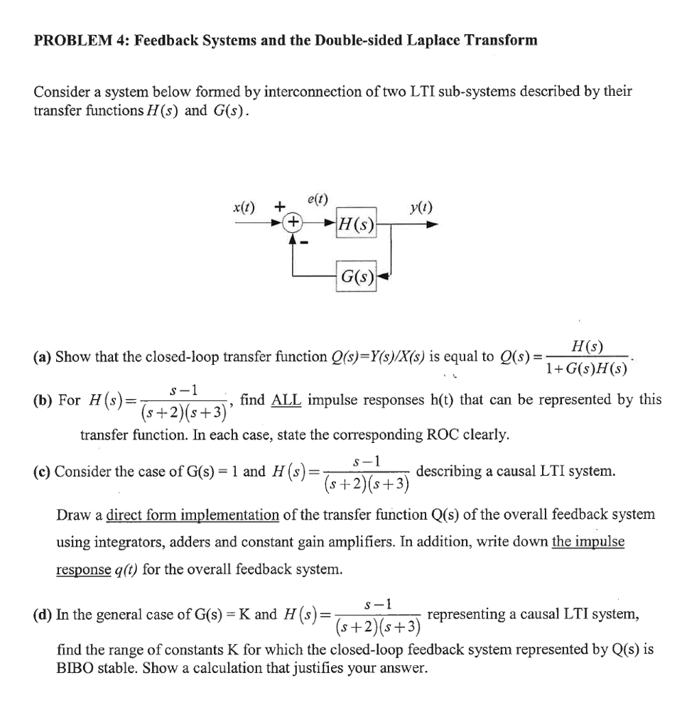 Solved Feedback Systems And The Double Sided Laplace Tran Chegg Com