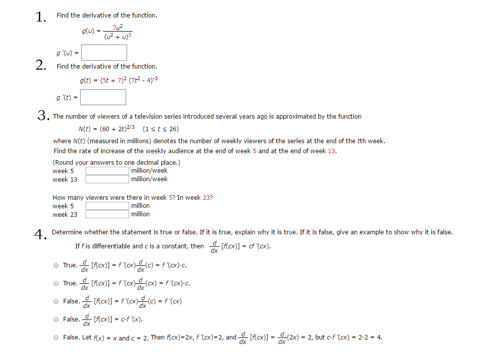 Solved Find The Derivative Of The Function G U 7u 2 U Chegg Com