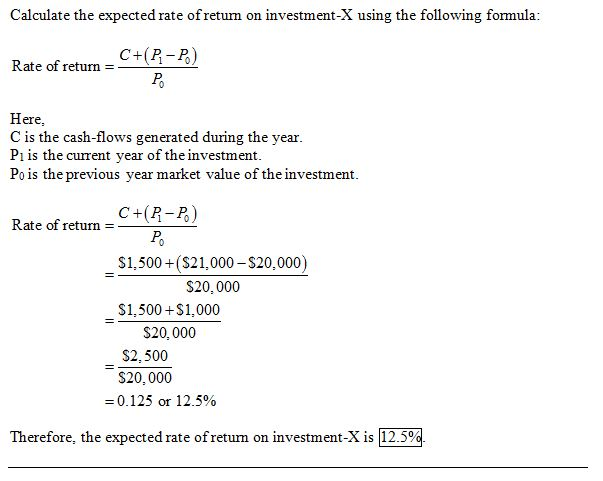 Calculate the expected rate ofreturn on investment-X using the following formula C+(R-P) Rate of return- Here, C is the cash-