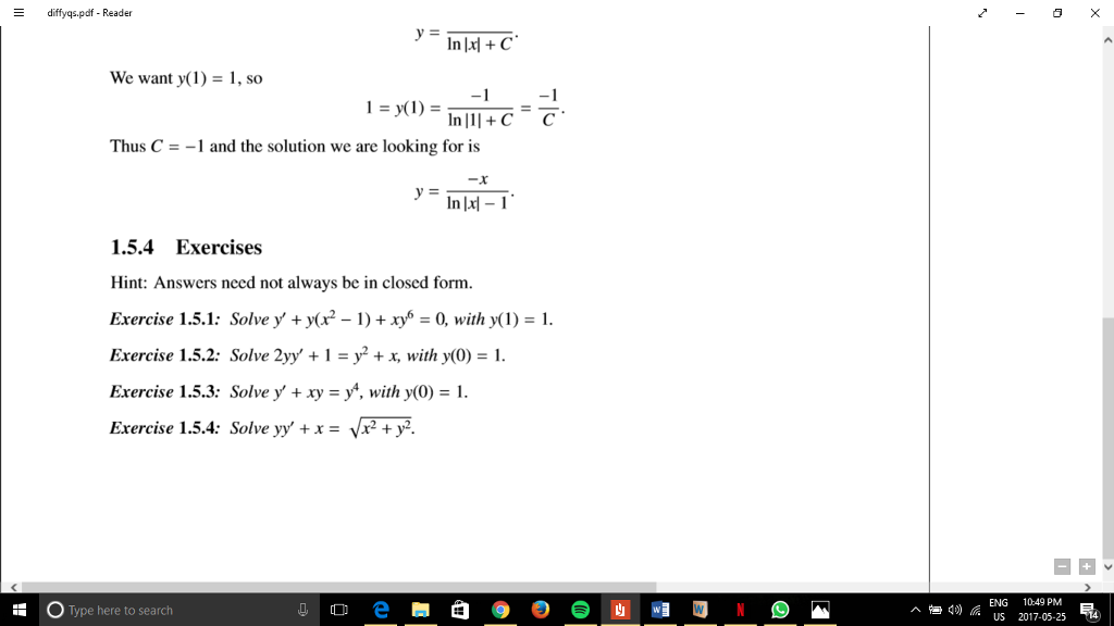 Solved E Diffyqs Pdf Reader In C We Want Y 1 So In C Thu Chegg Com