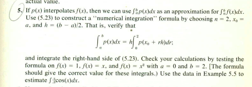 Solved Actual Value 5 If P X Interpolates F X Then We Chegg Com