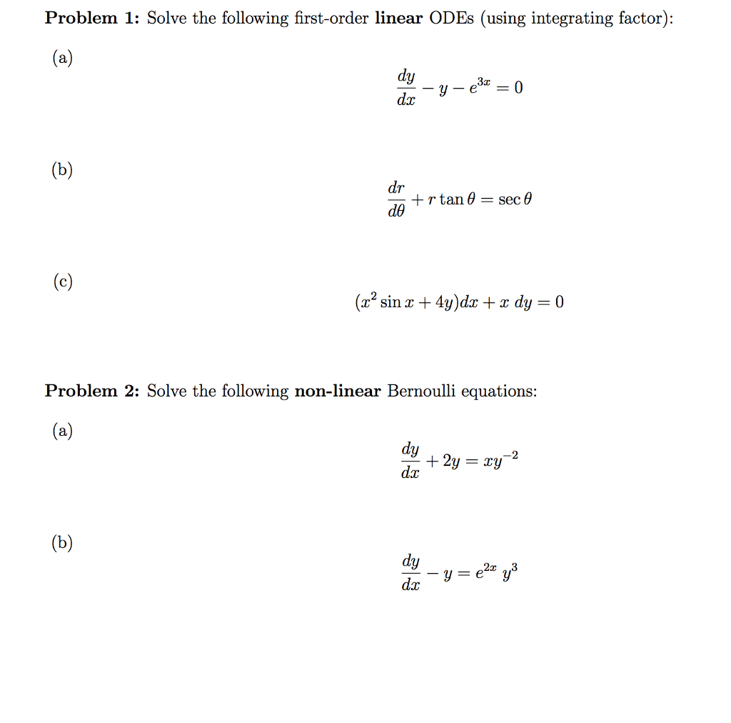 Solve The Following First Order Linear Odes Using Chegg Com