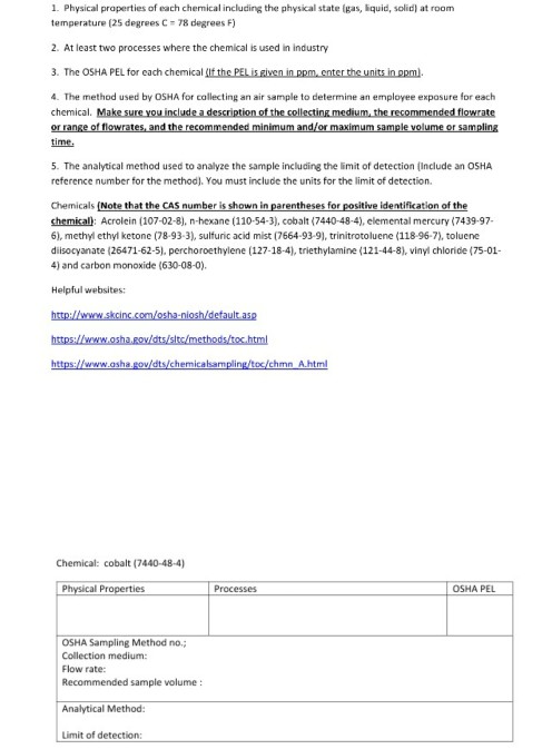 Solved Physical Properties Of Each Chemical Including The