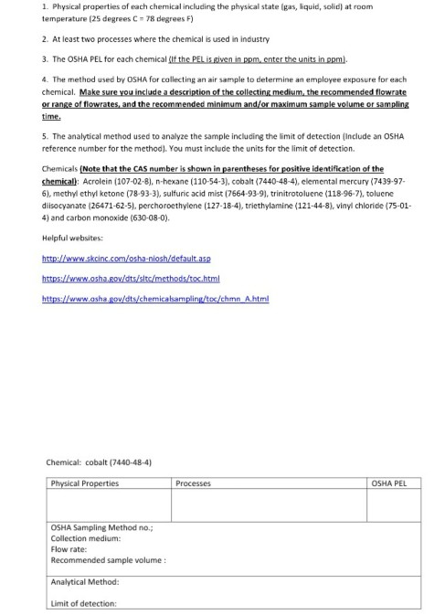 Solved Physical Properties Of Each Chemical Including The