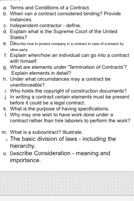 Solved Terms and Conditions of a Contract. b. When can a | Chegg.com