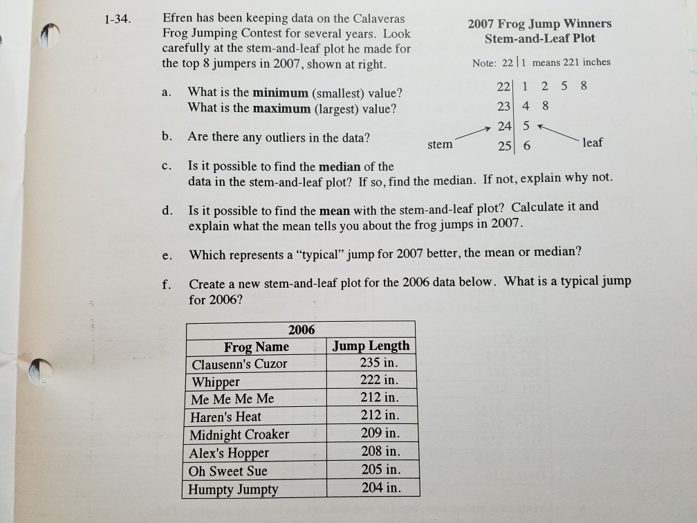 Solved Efren Has Been Keeping Data On The Calaveras Frog | Chegg.com