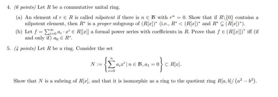 Solved 4 6 Points Let R Be A Commutative Unital Ring Chegg Com