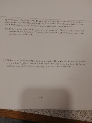 Solved 5 4 Poimts Each The Chair Of The Department Of M