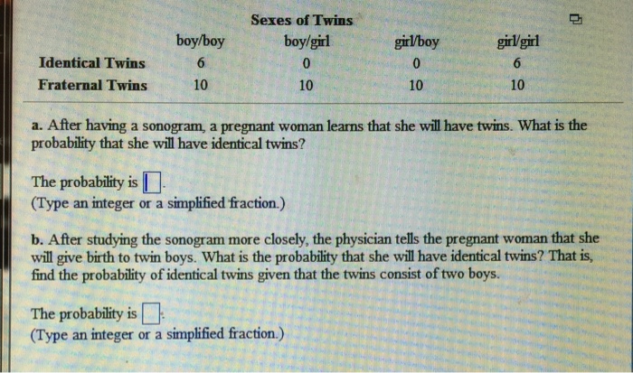 Sexes Of Twinsboy Boy Boy Girl Girl Boy Chegg Com