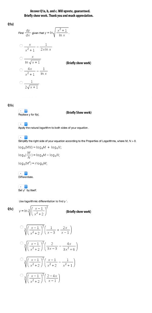 Find Dy Dx Given That Y Ln Squareroot X 2 1 Ln X Chegg Com