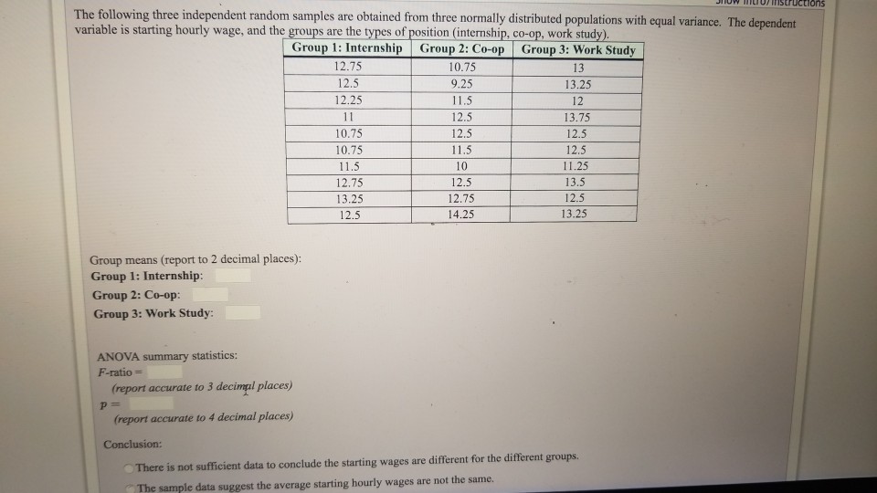 Solved The following three independent random samples are | Chegg.com