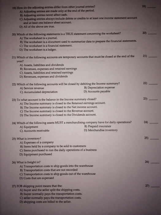 Solved 19) How do the adjusting entries differ from other | Chegg.com