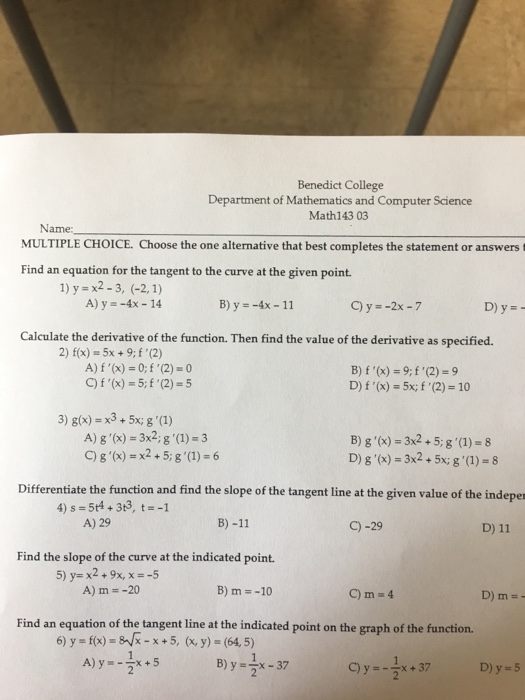 Solved Benedict College Department Of Mathematics And Com Chegg Com