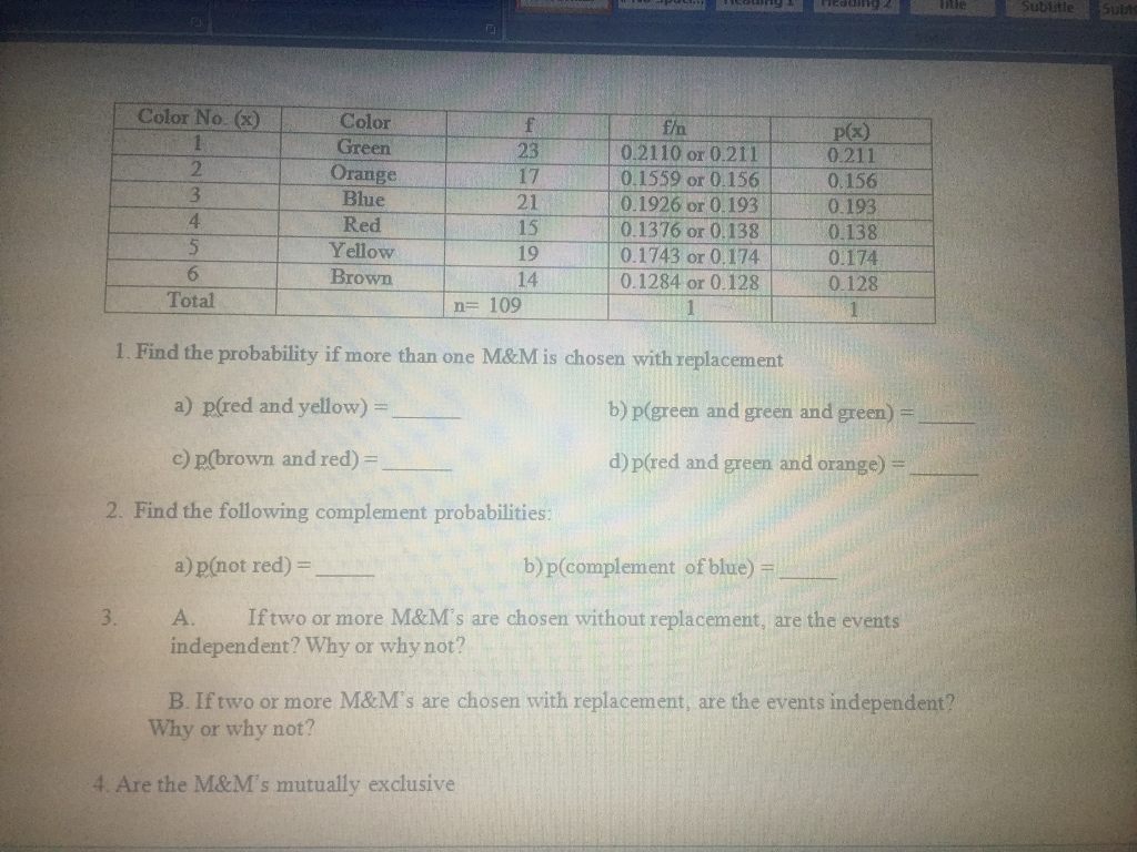 Solved 1. What is the probability that a red M & M is