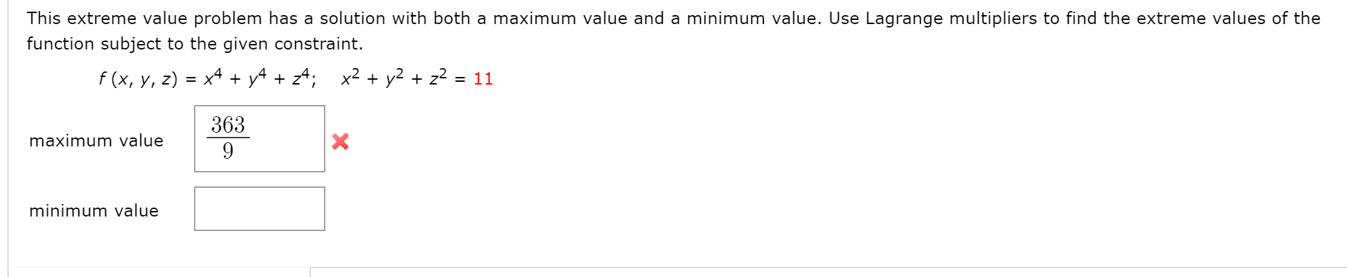 Solved This Extreme Value Problem Has A Solution With Bot Chegg Com