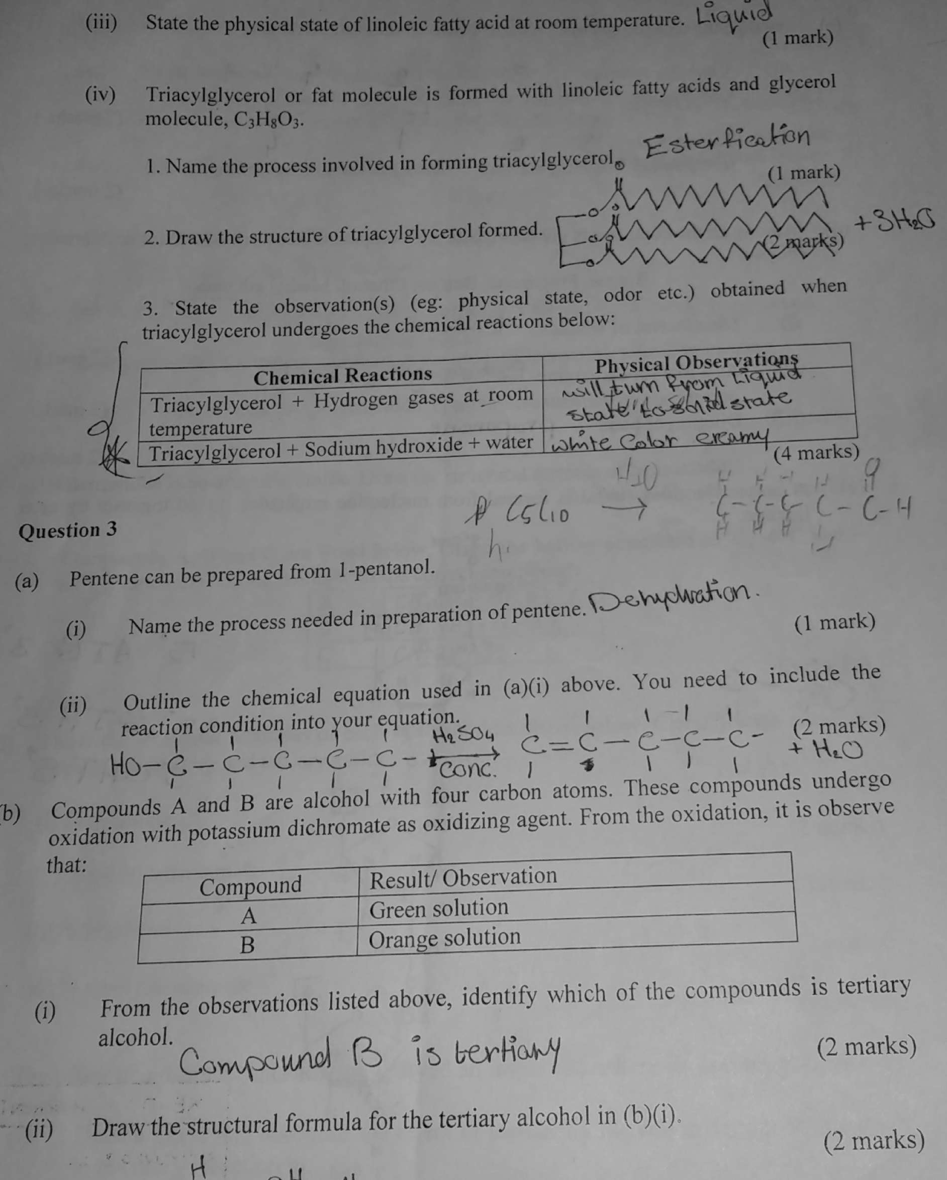 Solved State The Physical State Of Linoleic Fatty Acid At