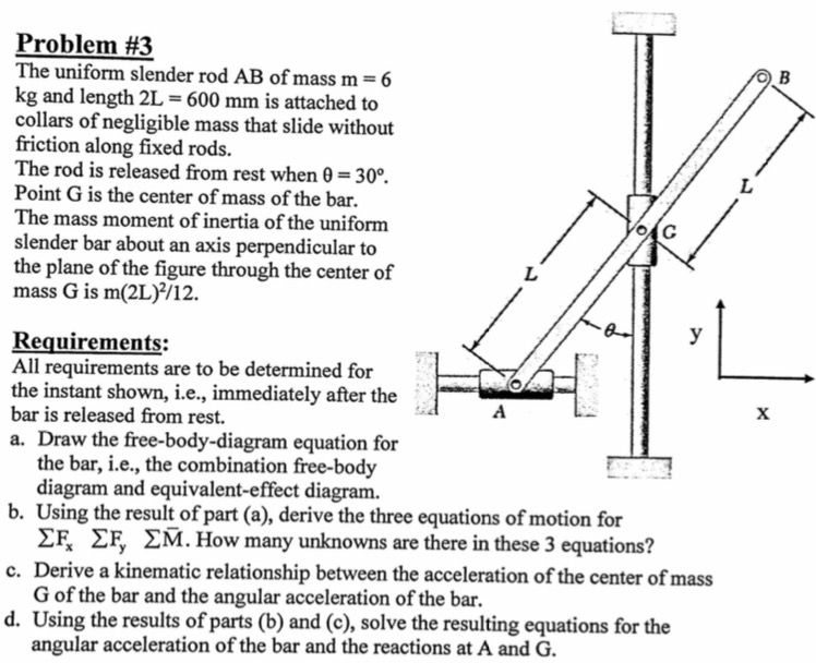 Solved: The Uniform Slender Rod AB Of Mass M = 6 Kg And Le ... Solved: The Uniform Slender Rod AB Of Mass M = 6 Kg And Le ...