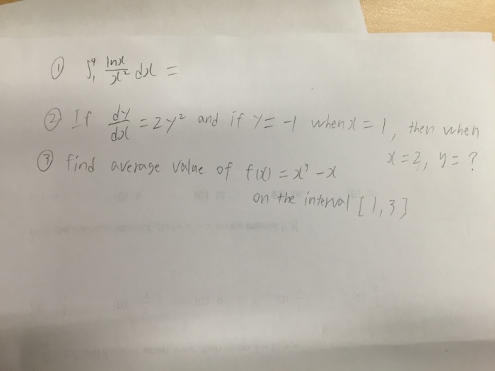 Solved Integral 1 4 Ln X X 2 Dx If Dy Dx 2y 2 And If Y Chegg Com