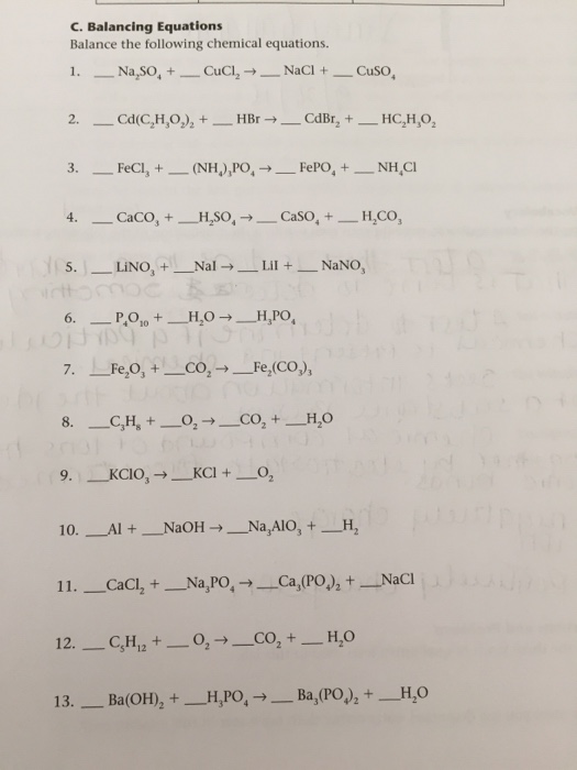 Solved: Balance The Following Chemical Equations. | Chegg.com