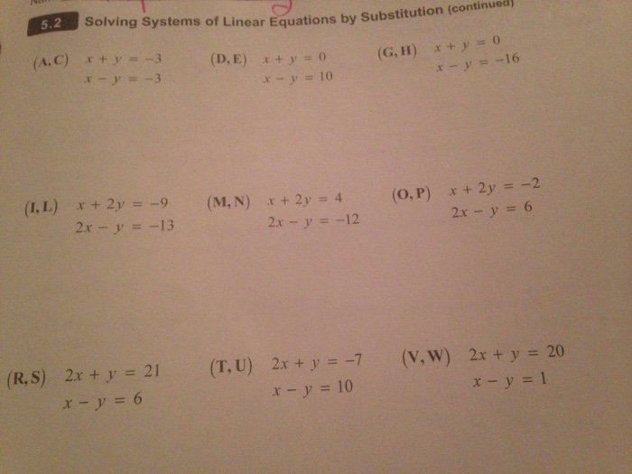 Solved Solving Systems Of Linear Equations By Substitutio Chegg Com