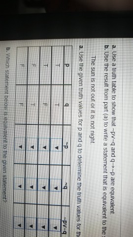 Solved A Use A Truth Table To Show That Pv Q And Q Mp A Chegg Com