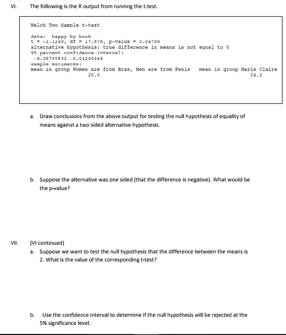 Solved Vi The Following Is The R Output From Running The