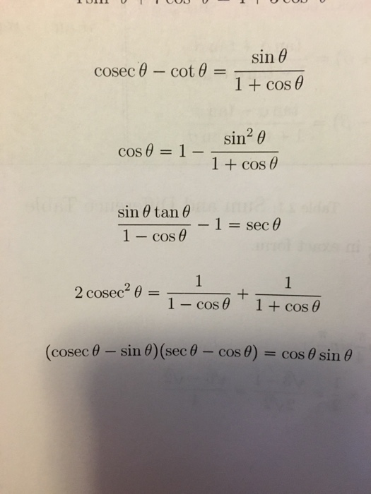 Solved Cosec Theta Cot Theta Sin Theta 1 Cos Theta Chegg Com
