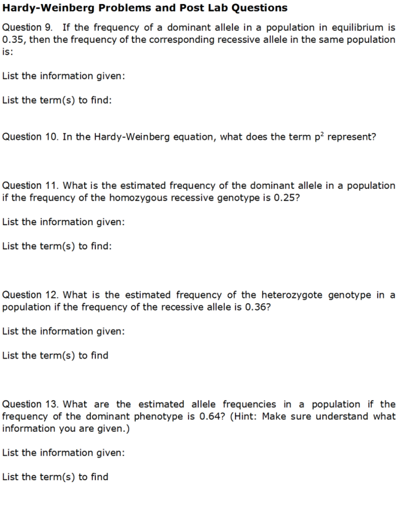 Hardy Weinberg Questions