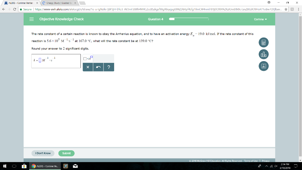 Solved A ALEKS. Corinne Venter Xty/Guided Sc Objective Kn