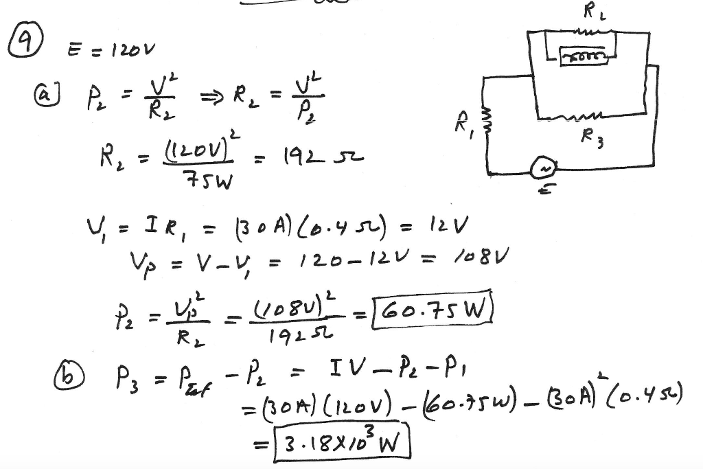 Solved: E = 120 V P_2 = V^2/R_2 Rightarrow R_2 = V^2/P_2 R... | Chegg.com