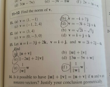 Solved 11 12 Find The Norm Of V C V 1 2 4 D V Chegg Com