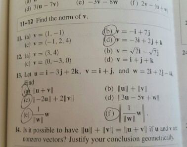 Solved 11 12 Find The Norm Of V C V 1 2 4 D V Chegg Com