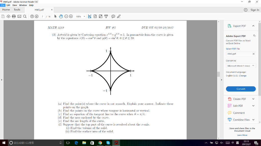 Solved Astroid Is Given By Cartesian Equation X 2 3 Y 2 Chegg Com