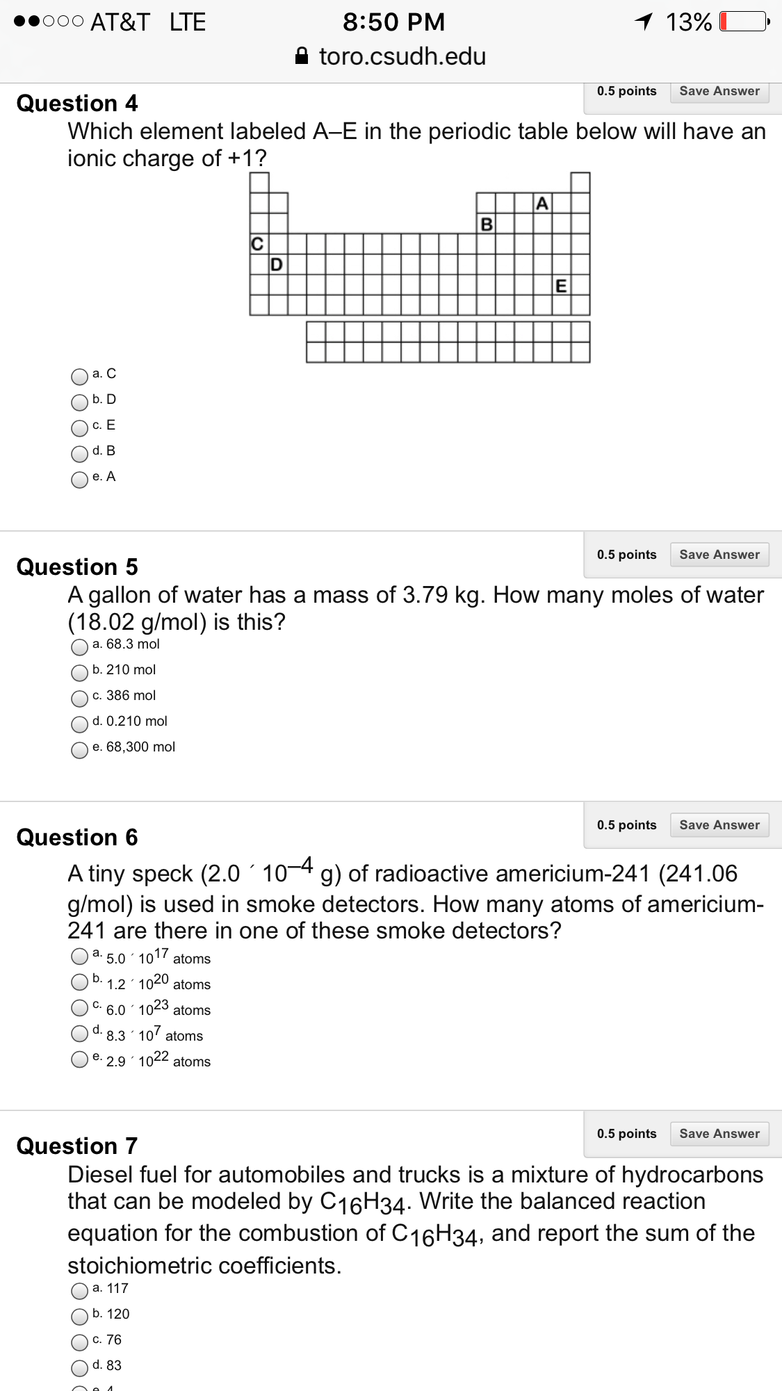 Ooo At T Lte T 13 8 50 Pm Toro Csudh Edu 0 5 Points Chegg Com