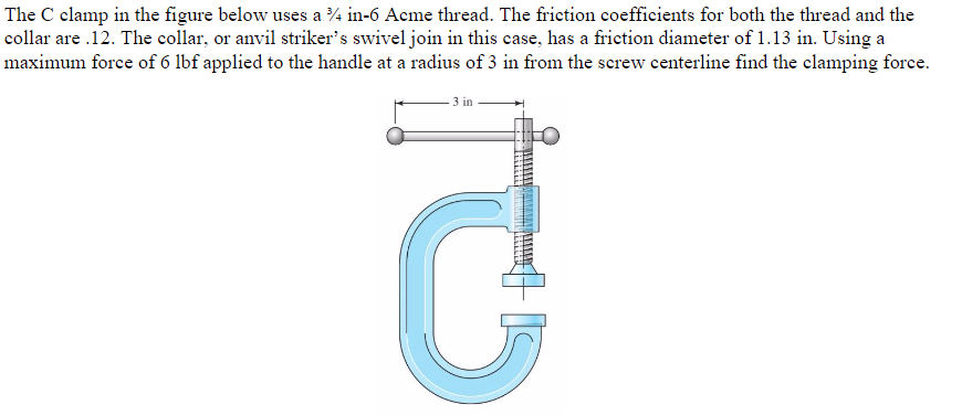 Solved The C Clamp In The Figure Below Uses A N 6 Acme Chegg Com