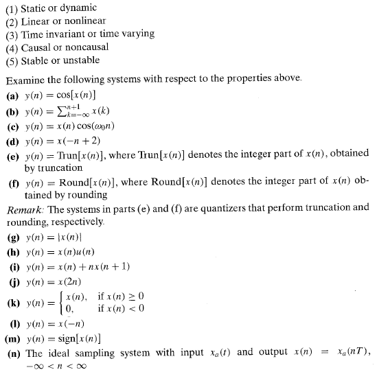 Solved 1 Static Or Dynamic 2 Linear Or Nonlinear 3 Chegg Com