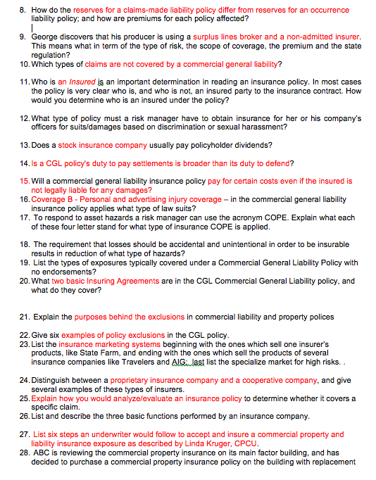 8 How Do The Reserves For A Claims Made Liability Chegg Com