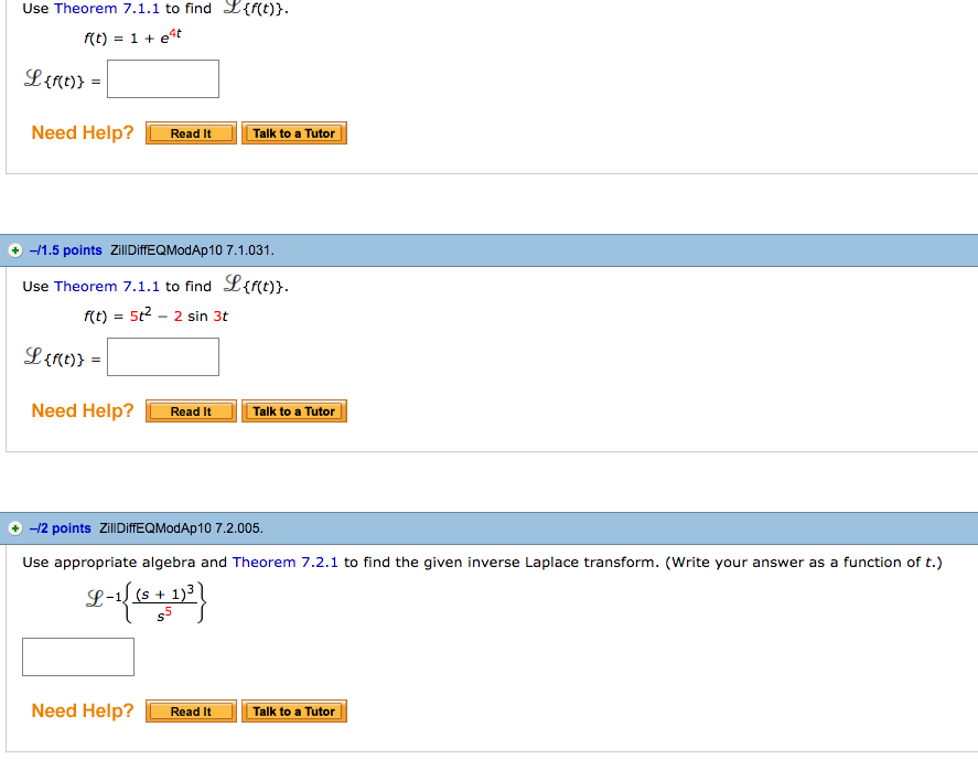 Solved Use Theorem 7 1 1 To Find L F T F T 1 E 4t Chegg Com