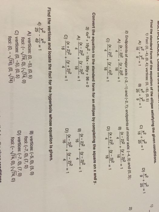 Find The Standard Form Of The Equation Of The Ellipse Chegg Com