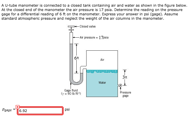 tube pressure test u A tube Manometer To Closed Is Tank C A Connected U Solved: