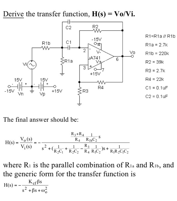 Solved Derive The Transfer Function H S Vo Vi The Fi Chegg Com