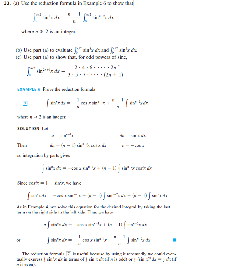 Solved Use The Reduction Formula In Example 6 To Show Tha Chegg Com