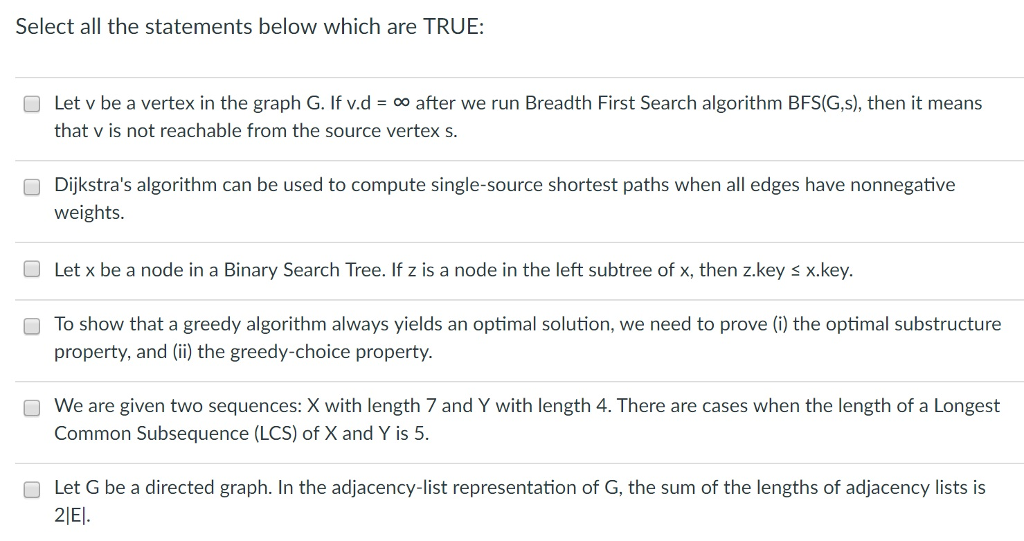 Solved Select All The Statements Below Which Are True O L Chegg Com