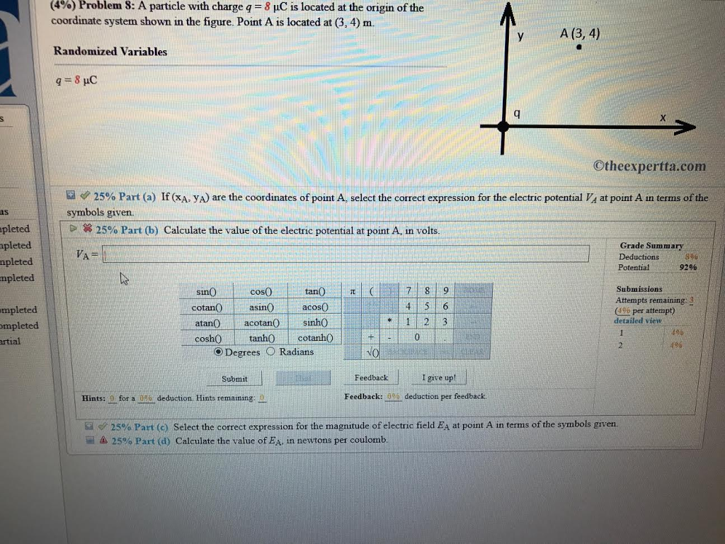 Solved 4 Problem 8 A Particle With Charge Q 8 Uc Is L Chegg Com