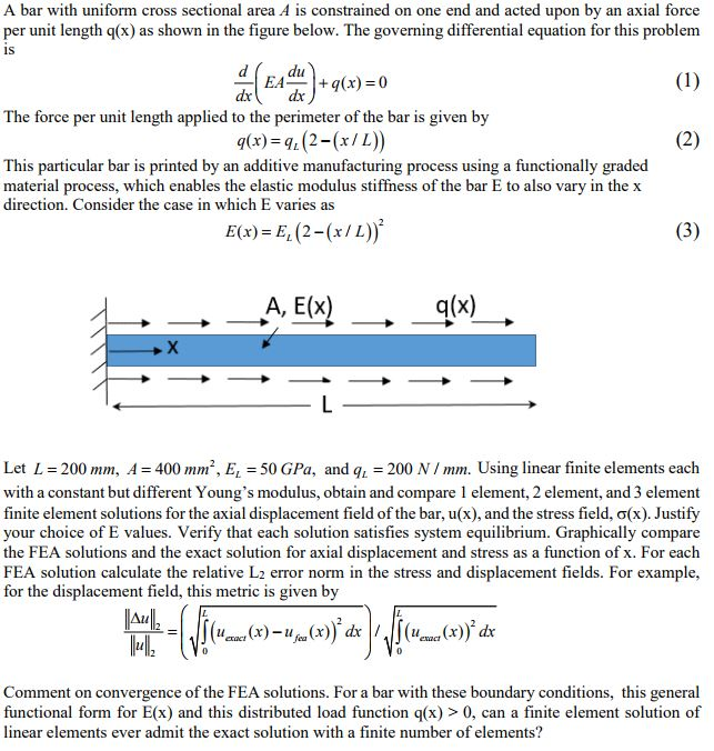 A Bar With Uniform Cross Sectional Area A Is Chegg Com
