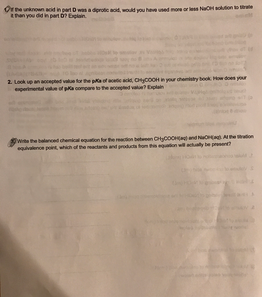 Oif The Unknown Acid In Part D Was A Diprotic Acid Would You Have Used Oif The Unknown Acid In Part D Was A Diprotic Acid Would You Have Used
