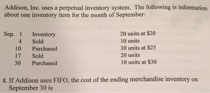 Solved Addison, Inc. Uses A Perpetual Inventory System. T