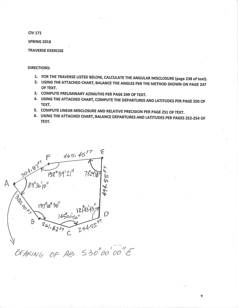 ... Elementary Surveying - An Introduction to Geomatics 13th Edition). CIV 171 SPRING 2018 TRAVERSE EXERCISE DIRECTIONS: FOR THE TRAVERSE LISTED BELOW, ...